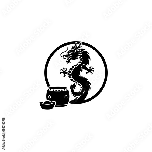 Lunar New Year dragon silhouette low angle heroic view ascending vertically like column design one vector illustration