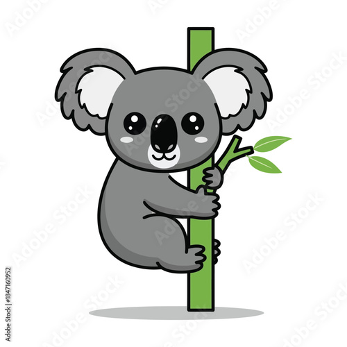 Adorable cartoon koala hugging eucalyptus tree branch