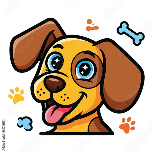 Adorable cartoon dog with big blue eyes and tongue out
