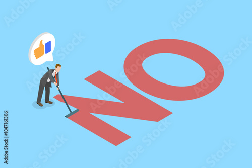 3D Isometric Flat Vector Illustration of Positive Thinking, Optimistic Outlook And Firm Negotiation Stance