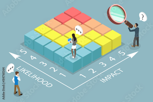 3D Isometric Flat Vector Illustration of Risk Matrix, Creating A Business Contingency Plan To Assess Risks And Forecast Scenarios