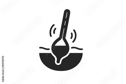 Hydrometer Measurement Dance. Solid style icon of a hydrometer floating in a liquid with motion lines, representing proofing