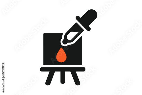 Pipette Artistry. Solid style icon of a pipette dripping colored liquid onto a canvas, representing congener retention in art,