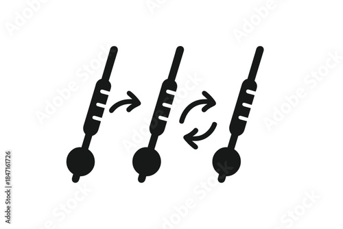Hydrometer Dance Motion. Solid style icon of multiple hydrometers in a sequence showing motion, representing proofing hydrometer