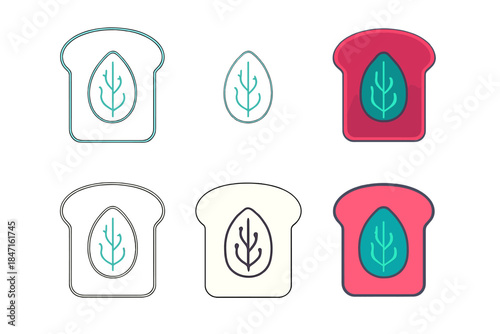 Cyberpunk Bread Design. Bread slice with digital glowing kernel pattern, cyberpunk bakery theme, simple minimal vector design,