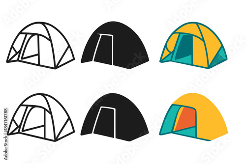 Minimal Shelter Design. Lightweight deployable shelter with open entrance and structural frame, clean minimal vector design,