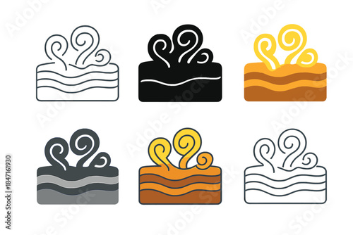 Archaeal Patterns Icons. Layered microbial mat with archaeal colonies forming patterns, minimal vector icon, first in line style