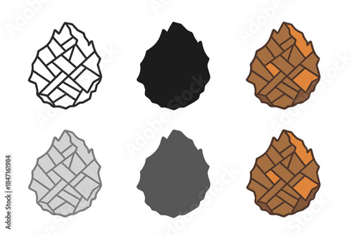 Meteorite Fragments Art. Iron meteorite fragment with jagged edges and crystalline patterns, abstract minimal vector illustration,