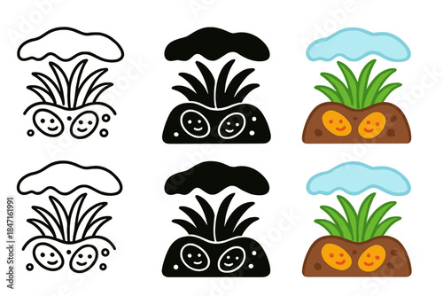 Arctic Soil Microbes. Arctic soil microbes near tundra moss, simplified composition showing symbiotic life under snow, first in