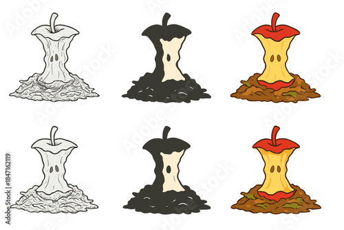 Decomposing Apple Series. Partially eaten apple core resting on compost pile, organic textures and natural decomposition harmony,