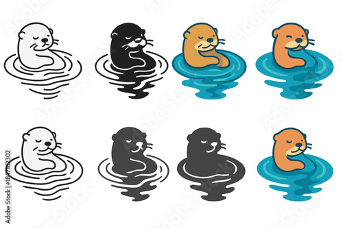 Aquatic Harmony Display. Otter River Stone, abstract aquatic harmony merging ripples, reflection, and playful organic shape, first