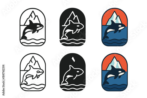 Orca Iceberg Emblem. Orca Iceberg Sail, minimalist ocean emblem symbolizing strength, freedom, and northern exploration, first in