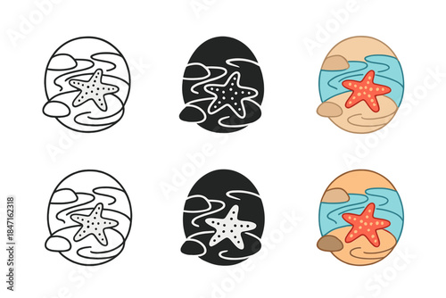 Starfish Tidal Artistry. Starfish Rock Tidepool, minimalist sea-inspired form merging calm motion, texture, and circular harmony,
