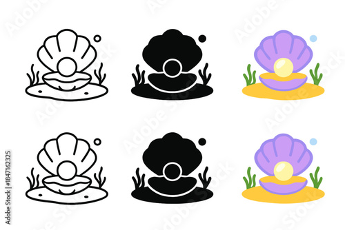 Oyster Bed Treasure. Oyster Bed Treasure, serene marine icon showing an oyster resting on a seabed with a glowing pearl inside,