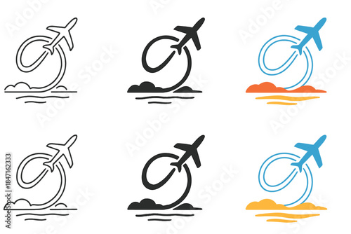 Stylized Airplane Vapor Trail. Airplane Cloud Trail, stylized composition merging sharp wing shapes, looping vapor arcs, and