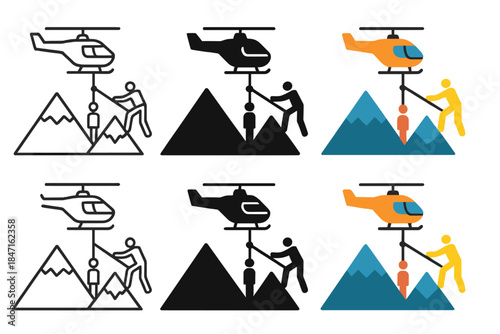 Mountain Rescue Artistry. Helicopter Mountain Rescue, elegant geometric design representing teamwork, altitude, and precise