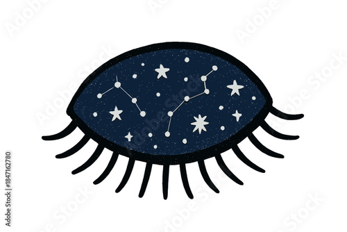 Starry Eyelid Doodle. Whimsical doodle closed eye with a peaceful starry eyelid, tiny constellations twinkling across its curve,