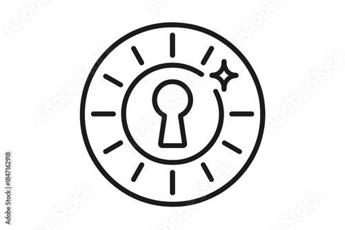 Line Style Key Icon. Line style vector icons of keytrace daylight token: traced key slit, smooth gap line, daylight orb form,