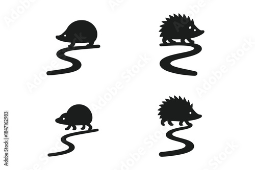 Iconic Travelers' Route. Icons for: a small bristled traveler following a winding route, a tiny spike-backed mover on a curving