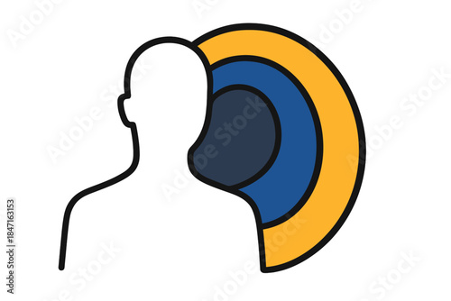 Abstract Self-Awareness. Organic body outline merging with overlapping echo rings of self-awareness, first in line style with thin