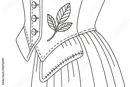 Intricate Sewing Techniques. Close-up of period costume detail showing precise stitching technique with vintage thread, first in
