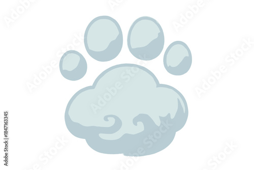 Sparkling Misty Paw Print. A misty swirl shaped like a paw print, animated with cute tiny sparkles and soft rounded edges, limited