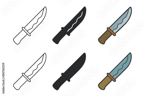 Stylized Knife Icons. Knife with wavy temper line along blade and subtle gradient, clean minimal vector icon, first in line style