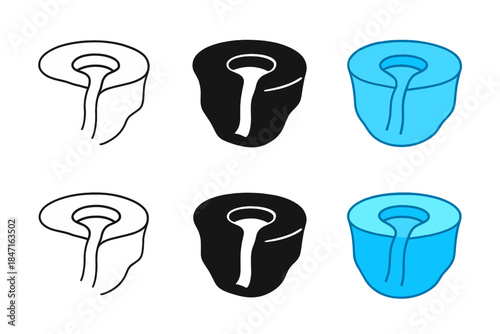 Glacier Moulin Artistry. Circular moulin opening in blue glacier surface with stream descending into depth, minimalist depiction