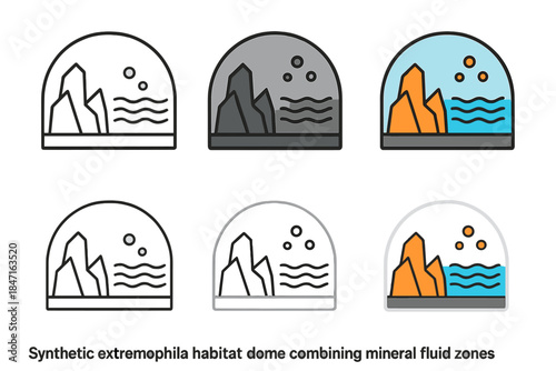 Futuristic Habitat Dome Design. Conceptual design of synthetic extremophile habitat dome combining mineral and fluid zones,