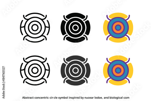 Concentric Symbol Evolution. Abstract concentric circle symbol inspired by nuclear pore design, representing passage, symmetry,