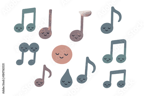 Imaginary Sound Spectrum. A whimsical chart of "sounds that cannot exist", tiny floating notes with gentle faces, soft rounded