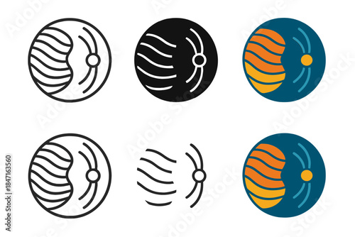 Abstract Dune Emblem. Abstract circular emblem merging dune ripple pattern and magnetic field lines, symbolizing balance of matter