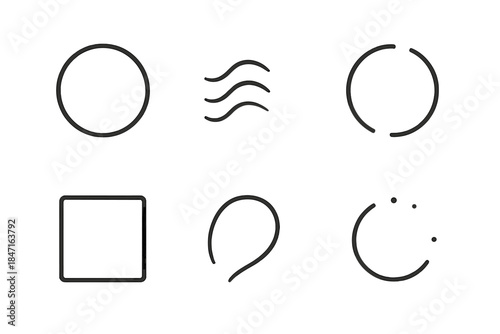 Echoed Silence Icons. Line style icons of Echoed Silence: hollow circle, fading wave, broken outline, empty frame, whispering void