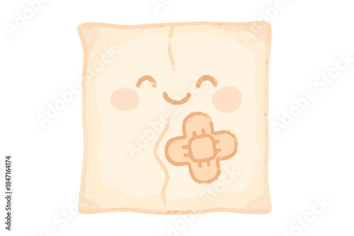 Cheerful Tear Repair Symbol. A cheerful delicate parchment with a smiling "tear repair" symbol, soft pastel doodle style, No text,