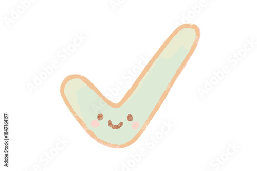 Joyful Checkmark Icon. A tiny "screen reader friendly" checkmark with joyful expression, cozy pastel doodle colors, No text, No