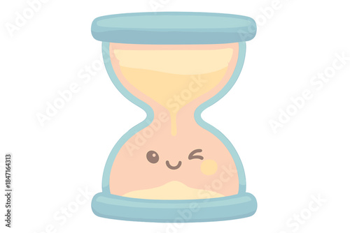 Winking Hourglass Charm. A cute "regret remediation" hourglass with a winking expression, soft harmonious pastel palette, No text,