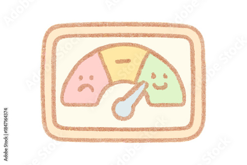 Cheerful Threat Level Meter. A tiny "threat level" language analysis meter with cheerful indicators, cozy pastel doodle colors, No