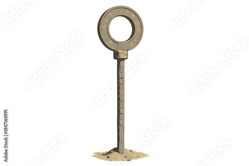 Ancient Surveying Staff. a sturdy stone-circle measurement staff marked with gentle runes for ancient site surveying, sand and