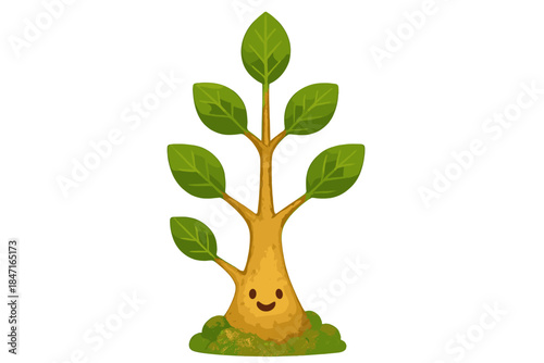 Tree Progress Tracker. a cheerful progress tracker shaped like a growing tree with leaves representing milestones achieved, moss