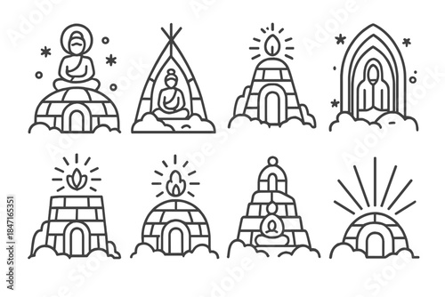 Spiritual Ice Icons. Icons for: spiritual frozen architecture icons, meditative ice shelters, enlightened snow sanctuaries,