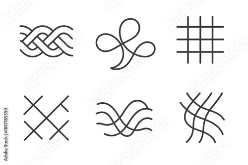 Patterned Travel Weaves. Line vector icons of patterned roaming weaves: interlaced travel threads, looping path textiles, woven