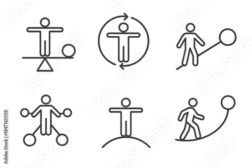 Dynamic Aspirational Icons. Line vector icons of pivoting aspiration yields: balancing goal pivots, rotating ambition centers,