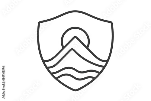 Crest Icon Line Art. Line vector icons of a rounded crest that cradles progress: circular peak forms, embracing summit arcs,