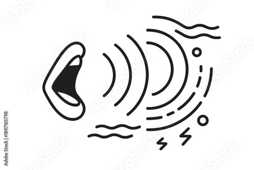 Dusk Howl Silhouette. Line style icons of a dusky last-term announcement through howling: silhouette of mouth with curved howl