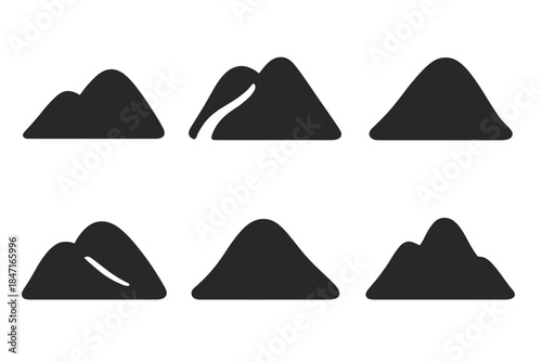 Harmonious Summit Icons. Solid style icons of harmonious summit forms: curved apex, embracing crest, rounded pinnacle, gentle top,