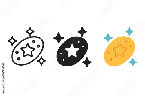 Minimal Star Icons. three minimal vector icons of a lightweight pumice star symbol representing cleansing, line outline style,