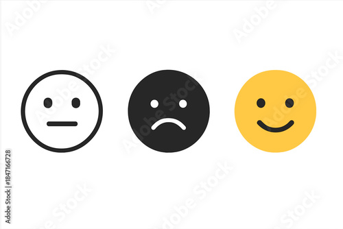 Geometric Emotion Icons. three minimal vector icons of geometric emotion icons arranged as a customizable toolkit, line outline