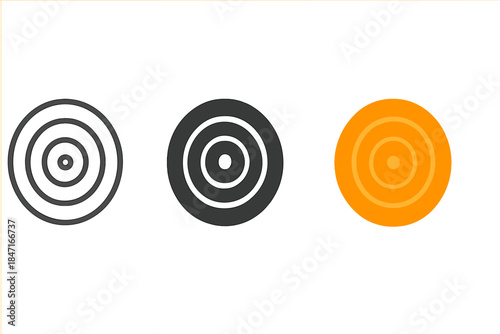 Echo Signal Icons. three minimal vector icons of circular echo signals forming a topographic sound map, line outline style, solid