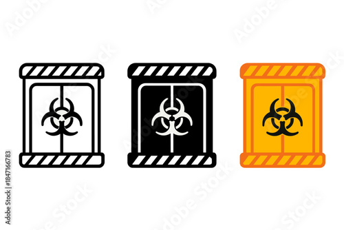 Biohazard Containment Design. Biohazard containment chamber with sealed doors, caution stripes, and hazard emblem, first in line