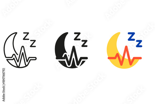Moon Heartbeat Design. Minimalist moon and heartbeat combination showing biological sleep regulation, first in line style with